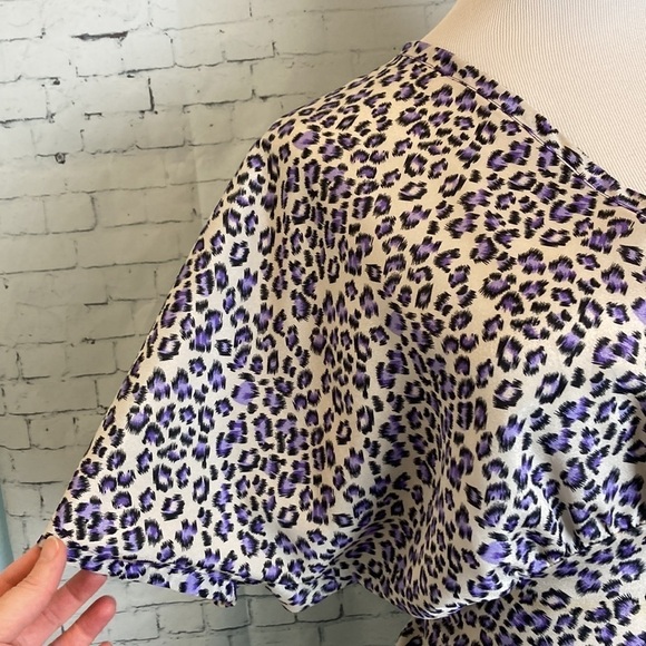 Folly PDX Sarah Bibb Dress Cheetah Short Sleeve Tie Waist M Office Portland - Picture 8 of 16